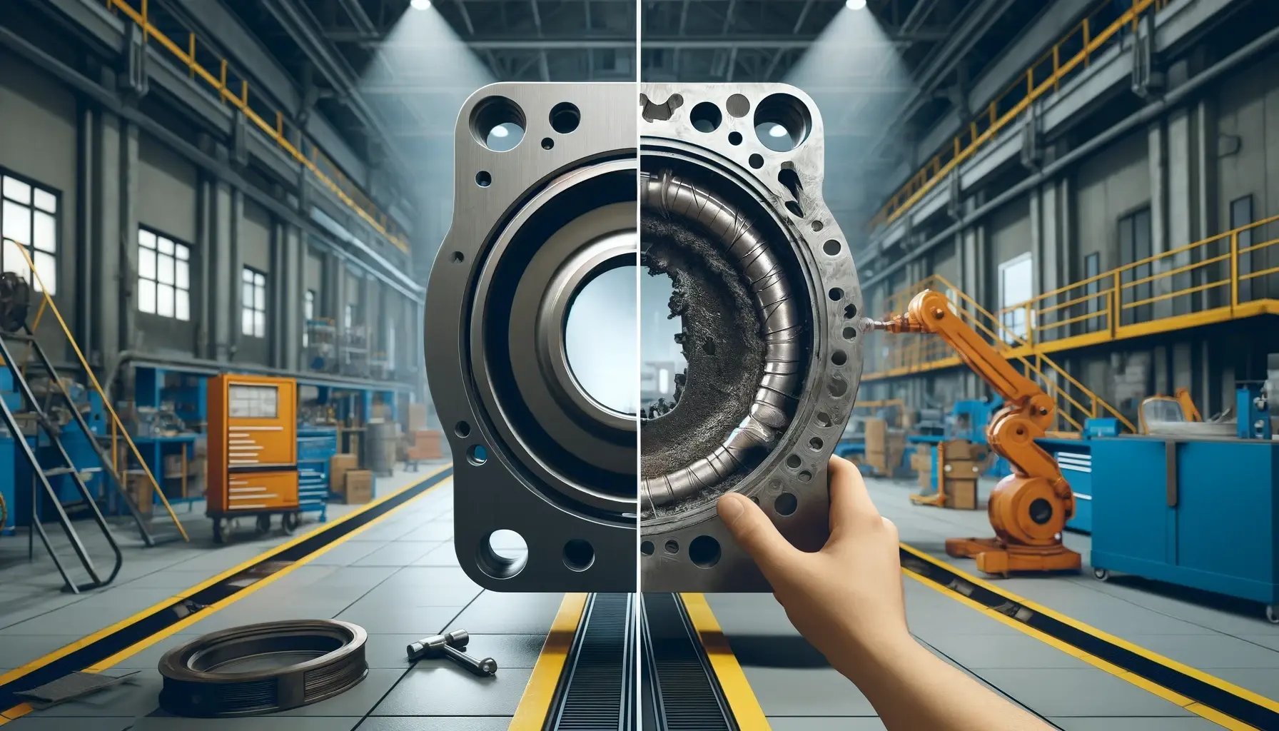 DALL·E 2024-06-13 11.29.00 - An industrial setting highlighting the problem of assembling a gasket or sealing ring. The image shows only the gasket inserted in a machine, and the 